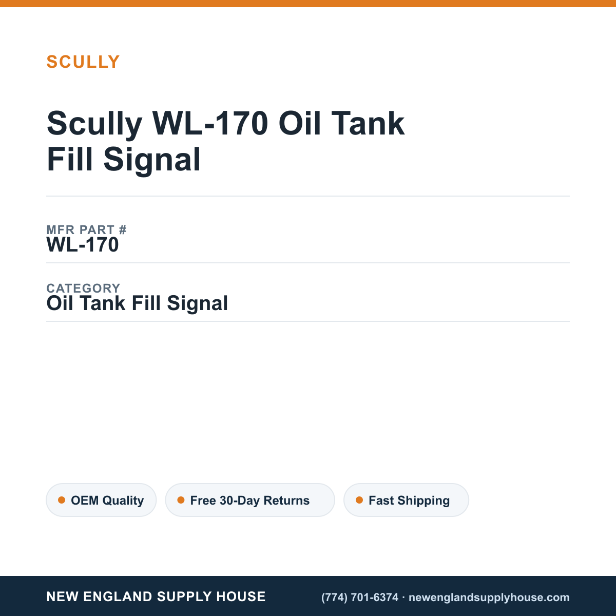 Scully WL-170 Oil Tank Fill Signal — New England Supply House spec card [NESH-SPEC-CARD-V2]