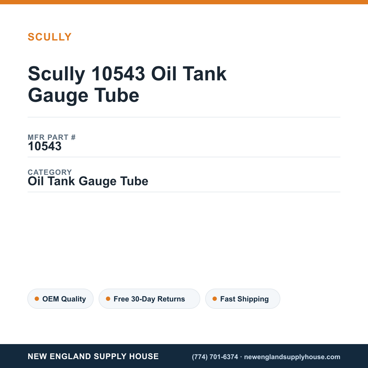 Scully 10543 Oil Tank Gauge Tube — New England Supply House spec card [NESH-SPEC-CARD-V2]