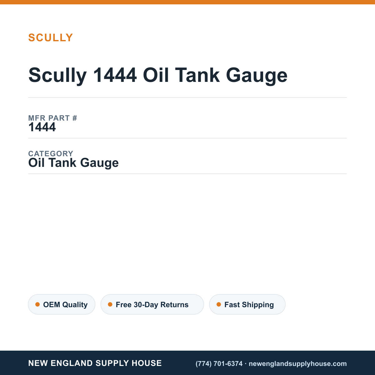 Scully 1444 Oil Tank Gauge — New England Supply House spec card [NESH-SPEC-CARD-V2]