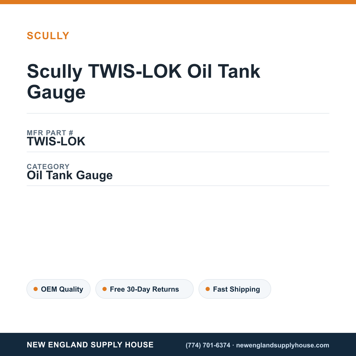 Scully TWIS-LOK Oil Tank Gauge — New England Supply House spec card [NESH-SPEC-CARD-V2]