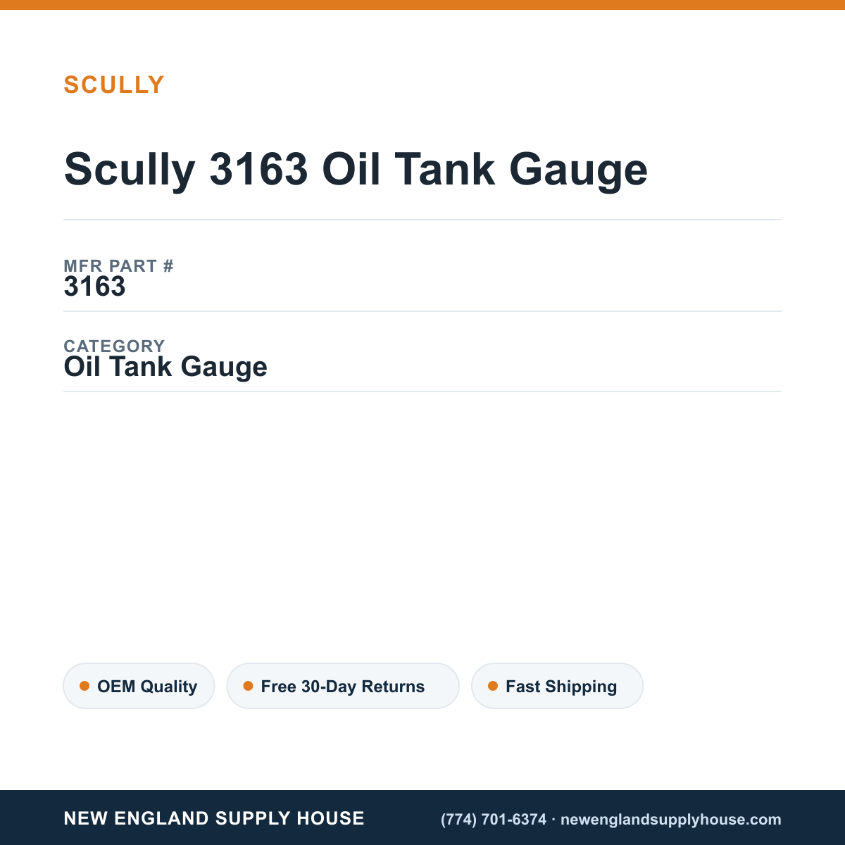 Scully 3163 Oil Tank Gauge — New England Supply House spec card [NESH-SPEC-CARD-V2]