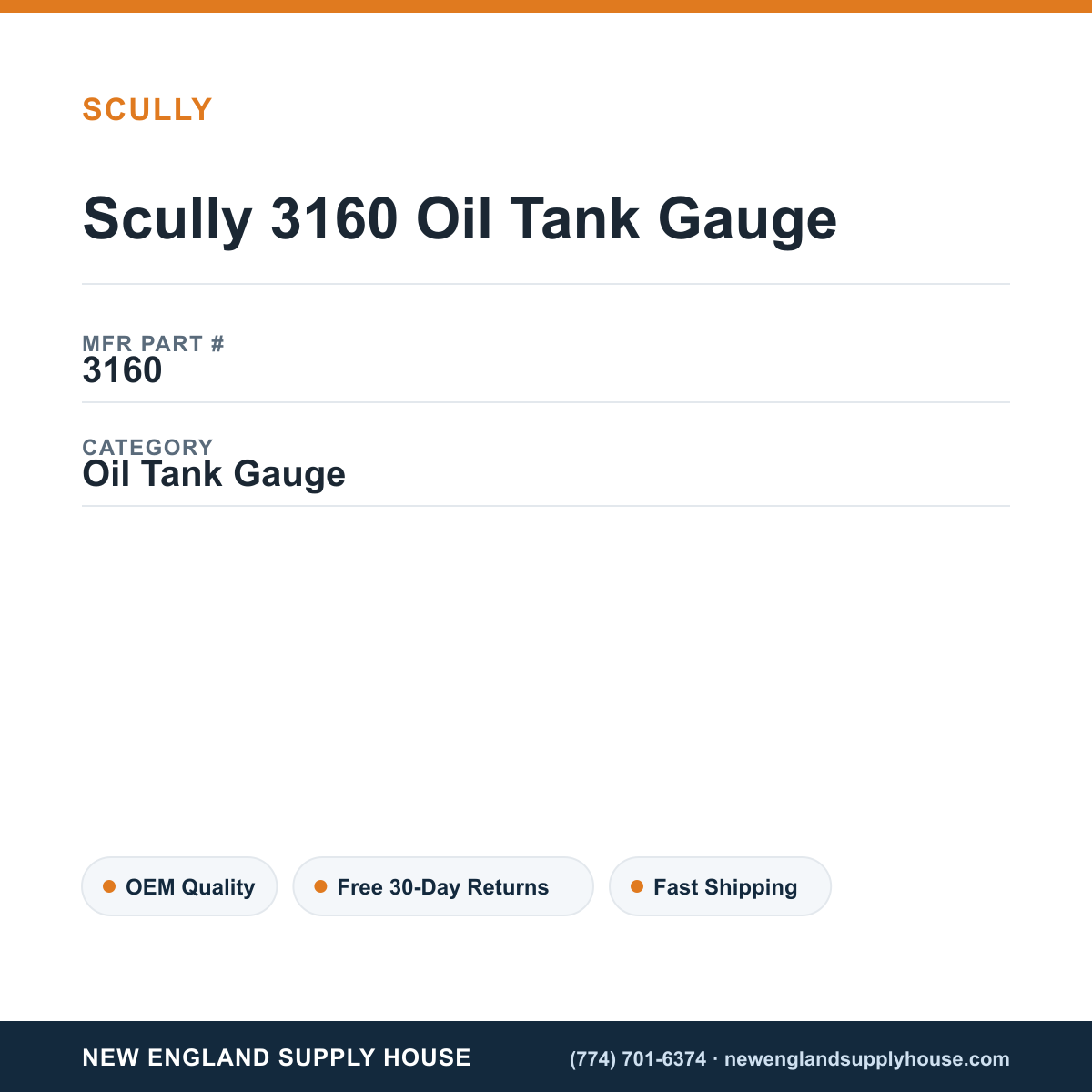 Scully 3160 Oil Tank Gauge — New England Supply House spec card [NESH-SPEC-CARD-V2]