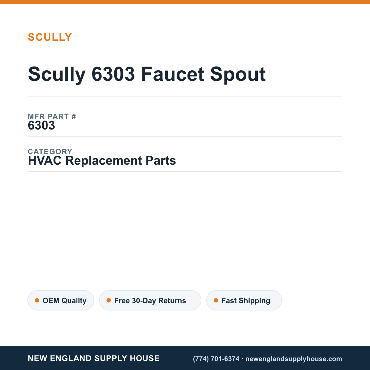 Scully 6303 Faucet Spout — New England Supply House spec card [NESH-SPEC-CARD-V2]