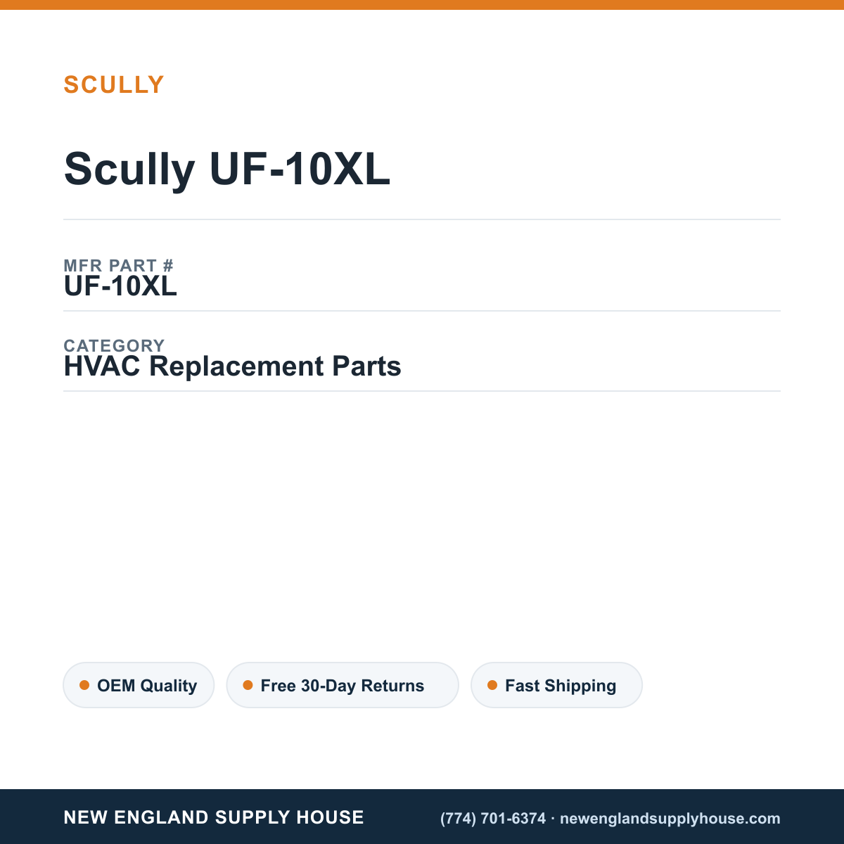Scully UF-10XL — New England Supply House spec card [NESH-SPEC-CARD-V2]
