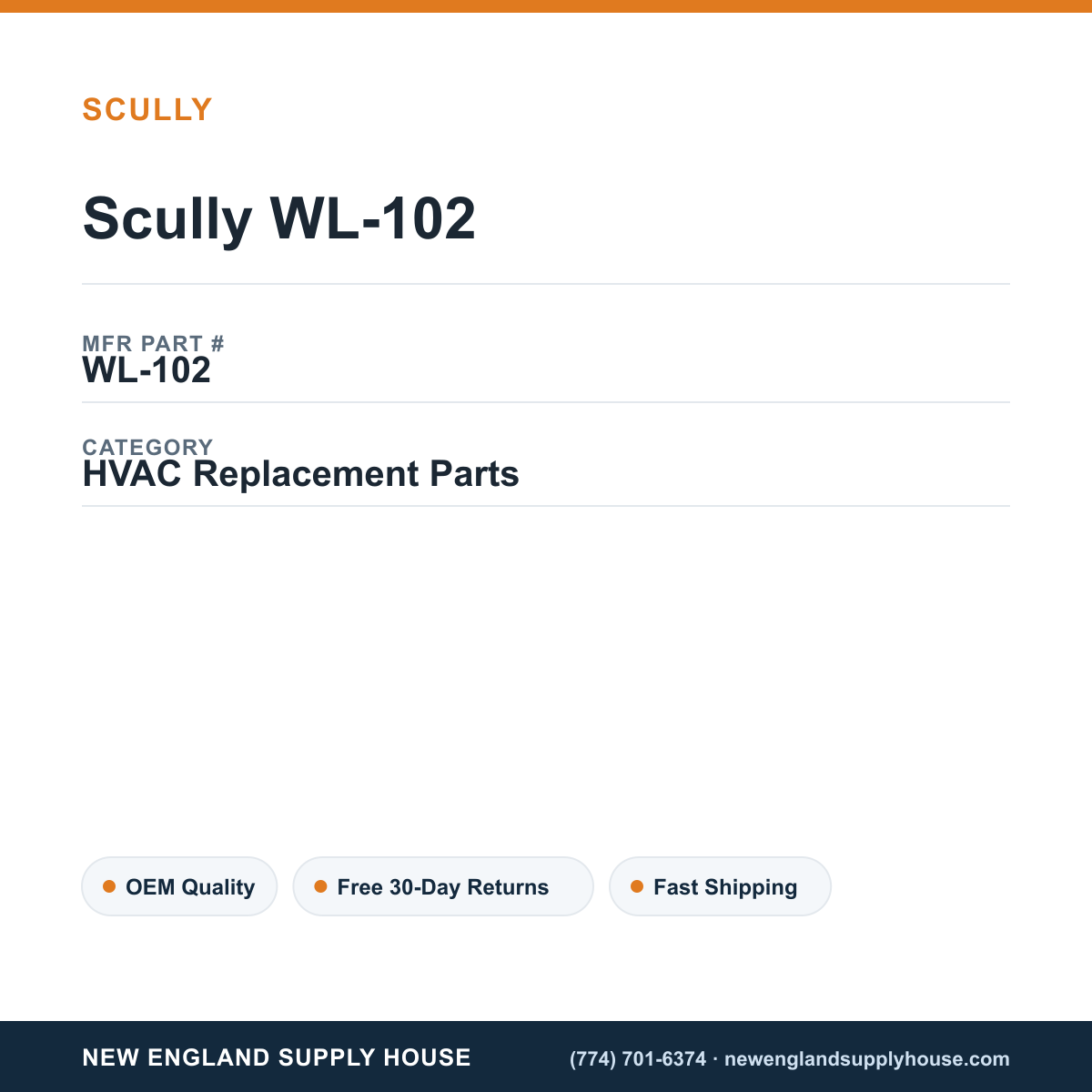 Scully WL-102 — New England Supply House spec card [NESH-SPEC-CARD-V2]