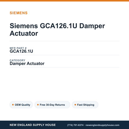 Siemens GCA126.1U Damper Actuator — New England Supply House spec card [NESH-SPEC-CARD-V2]