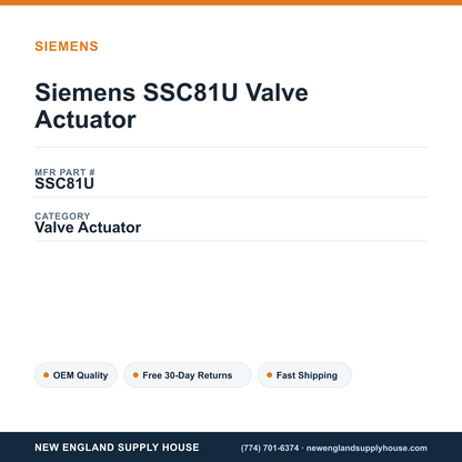 Siemens SSC81U Valve Actuator — New England Supply House spec card [NESH-SPEC-CARD-V2]