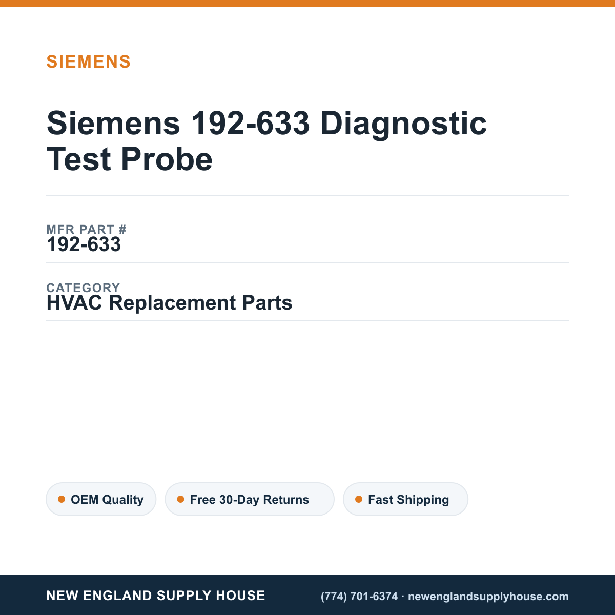 Siemens 192-633 Diagnostic Test Probe — New England Supply House spec card [NESH-SPEC-CARD-V2]