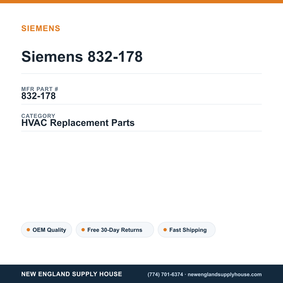 Siemens 832-178 — New England Supply House spec card [NESH-SPEC-CARD-V2]