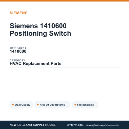Siemens 1410600 Positioning Switch — New England Supply House spec card [NESH-SPEC-CARD-V2]