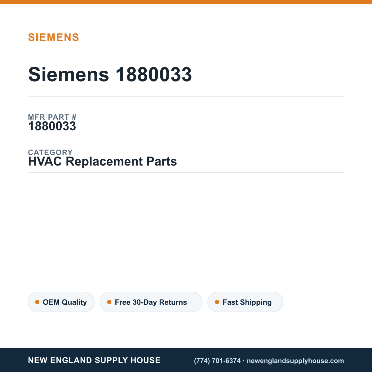 Siemens 1880033 — New England Supply House spec card [NESH-SPEC-CARD-V2]