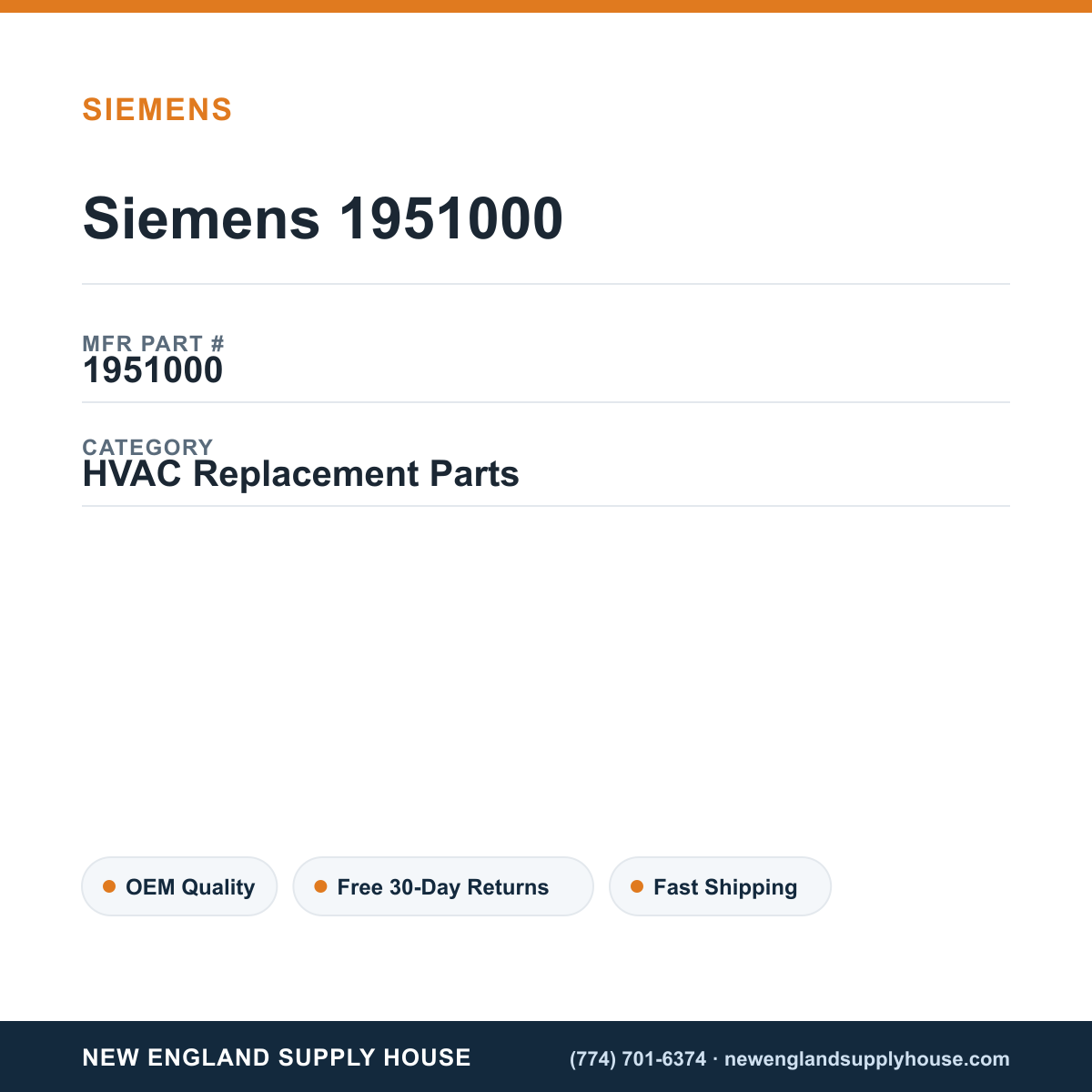 Siemens 1951000 — New England Supply House spec card [NESH-SPEC-CARD-V2]