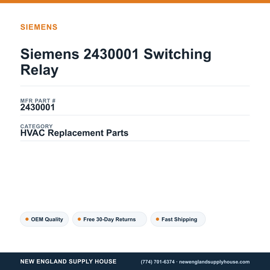 Siemens 2430001 Switching Relay — New England Supply House spec card [NESH-SPEC-CARD-V2]