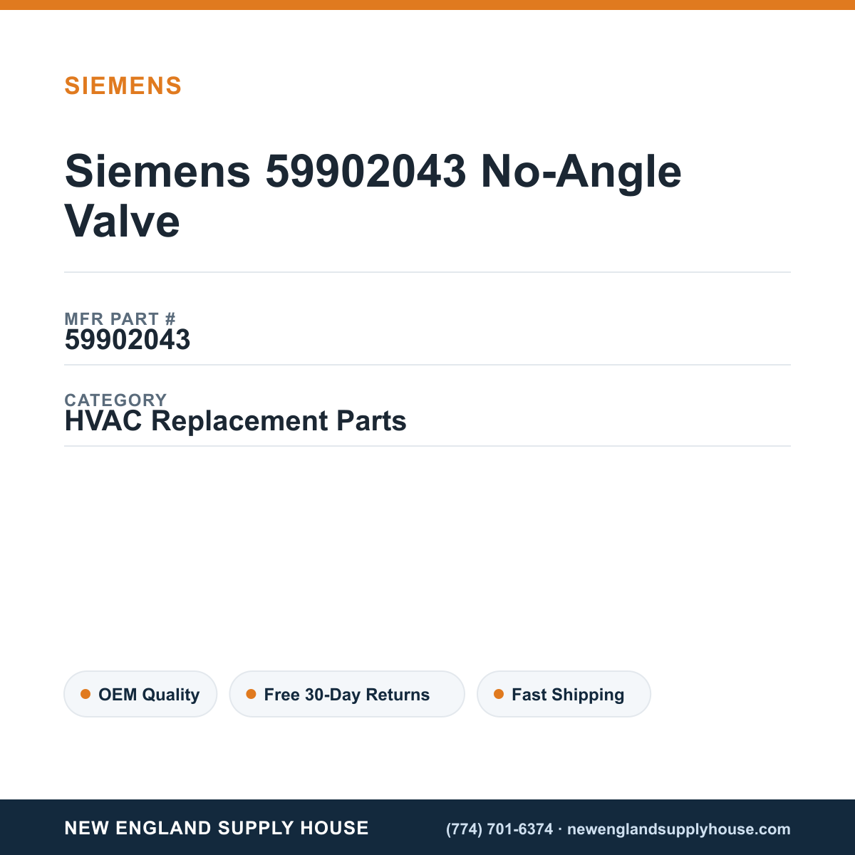 Siemens 59902043 No-Angle Valve — New England Supply House spec card [NESH-SPEC-CARD-V2]