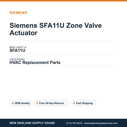 Siemens SFA11U Zone Valve Actuator — New England Supply House spec card [NESH-SPEC-CARD-V2]