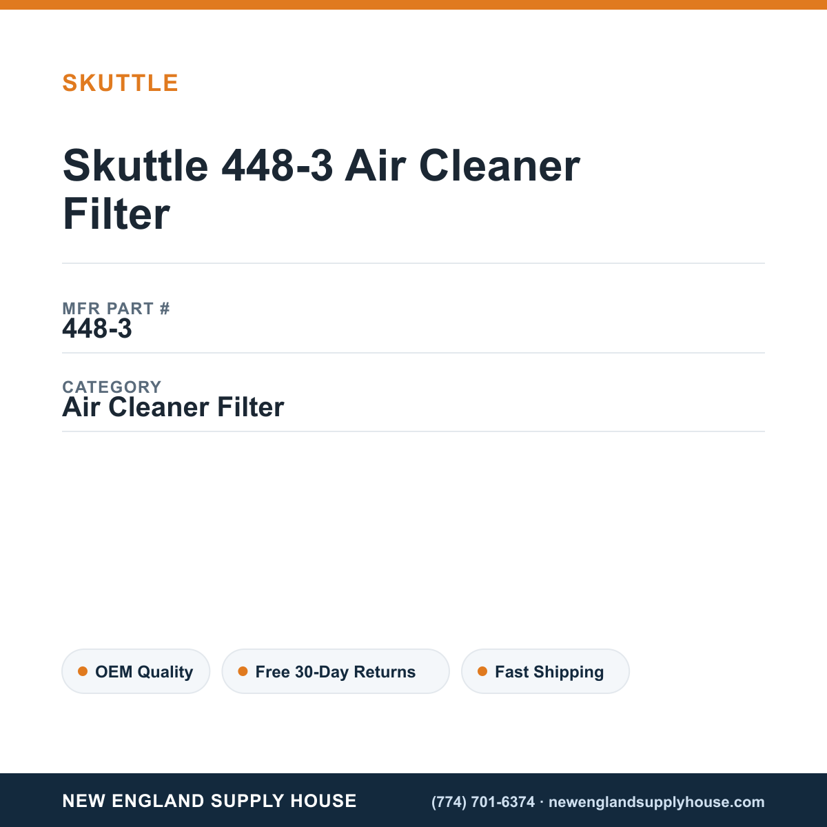 Skuttle 448-3 Air Cleaner Filter — New England Supply House spec card [NESH-SPEC-CARD-V2]