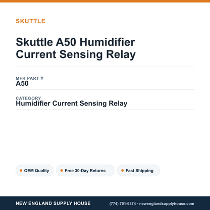 Skuttle A50 Humidifier Current Sensing Relay — New England Supply House spec card [NESH-SPEC-CARD-V2]
