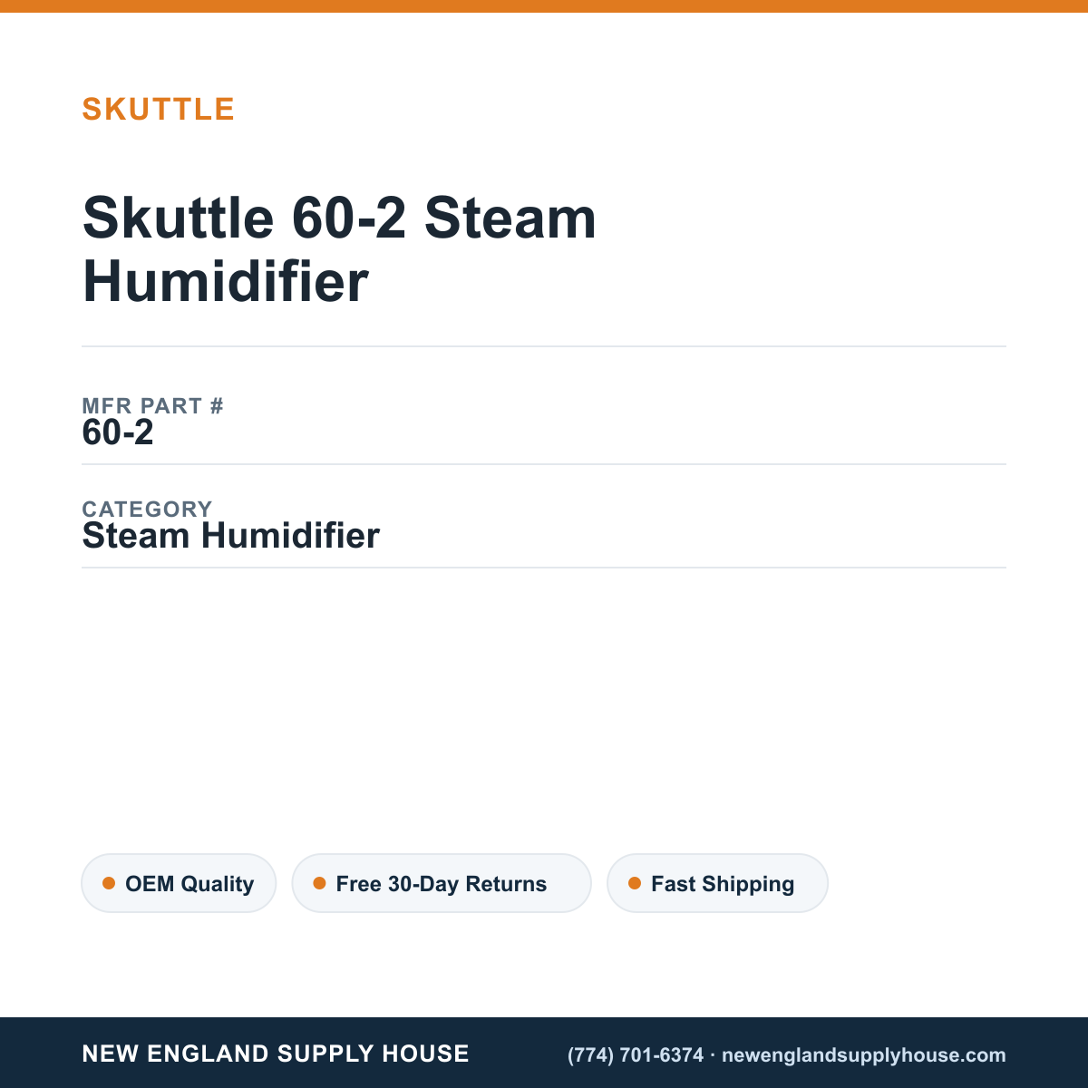 Skuttle 60-2 Steam Humidifier — New England Supply House spec card [NESH-SPEC-CARD-V2]
