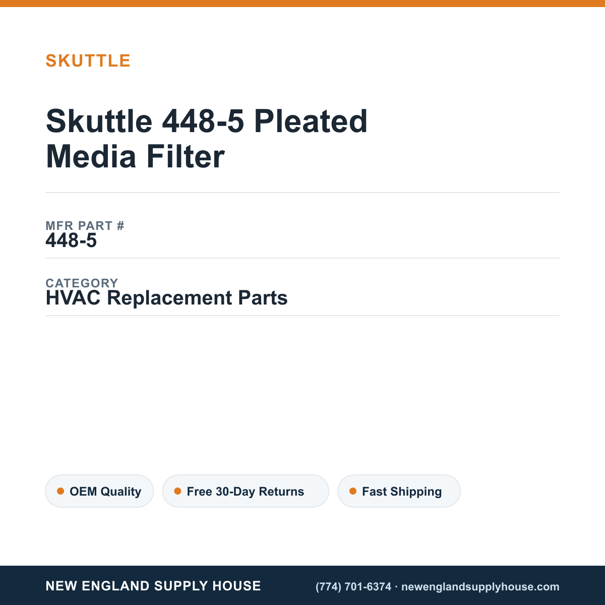 Skuttle 448-5 Pleated Media Filter — New England Supply House spec card [NESH-SPEC-CARD-V2]