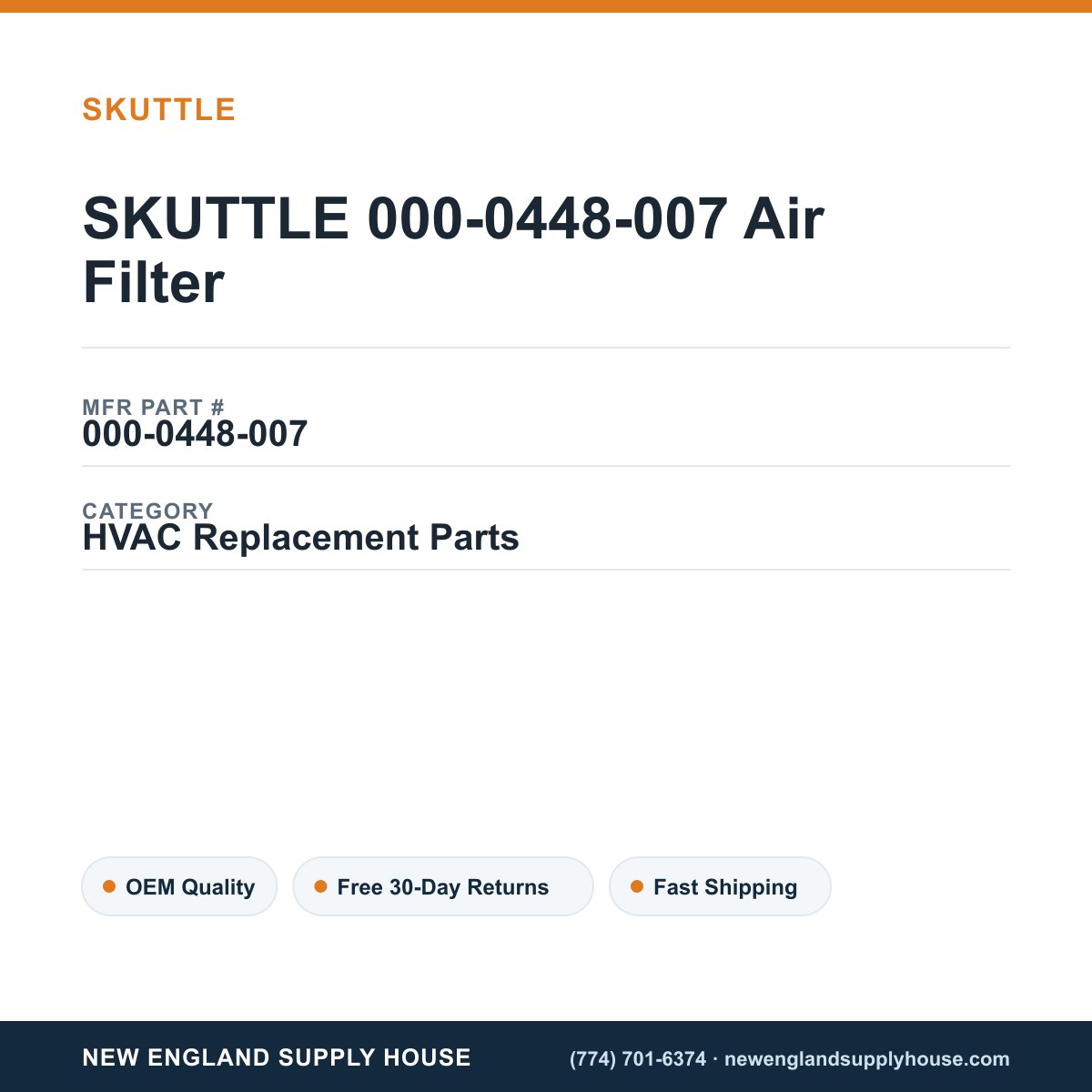 SKUTTLE 000-0448-007 Air Filter — New England Supply House spec card [NESH-SPEC-CARD-V2]