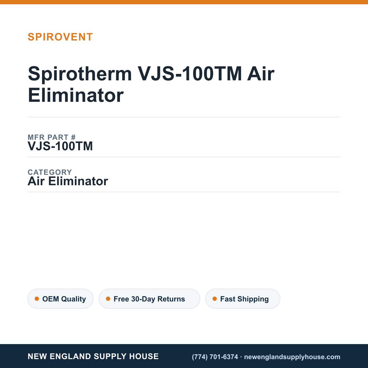Spirotherm VJS-100TM Air Eliminator — New England Supply House spec card [NESH-SPEC-CARD-V2]