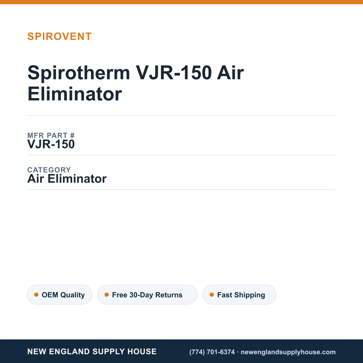 Spirotherm VJR-150 Air Eliminator — New England Supply House spec card [NESH-SPEC-CARD-V2]