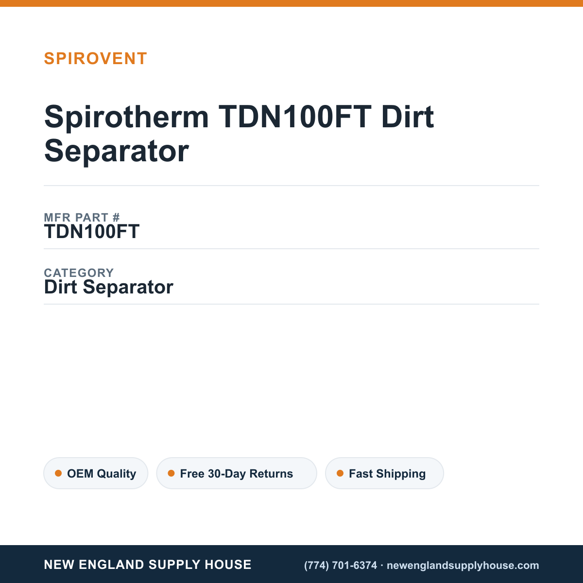 Spirotherm TDN100FT Dirt Separator — New England Supply House spec card [NESH-SPEC-CARD-V2]