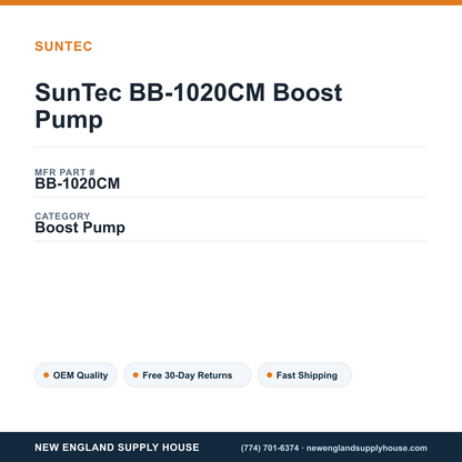 SunTec BB-1020CM Boost Pump — New England Supply House spec card [NESH-SPEC-CARD-V2]