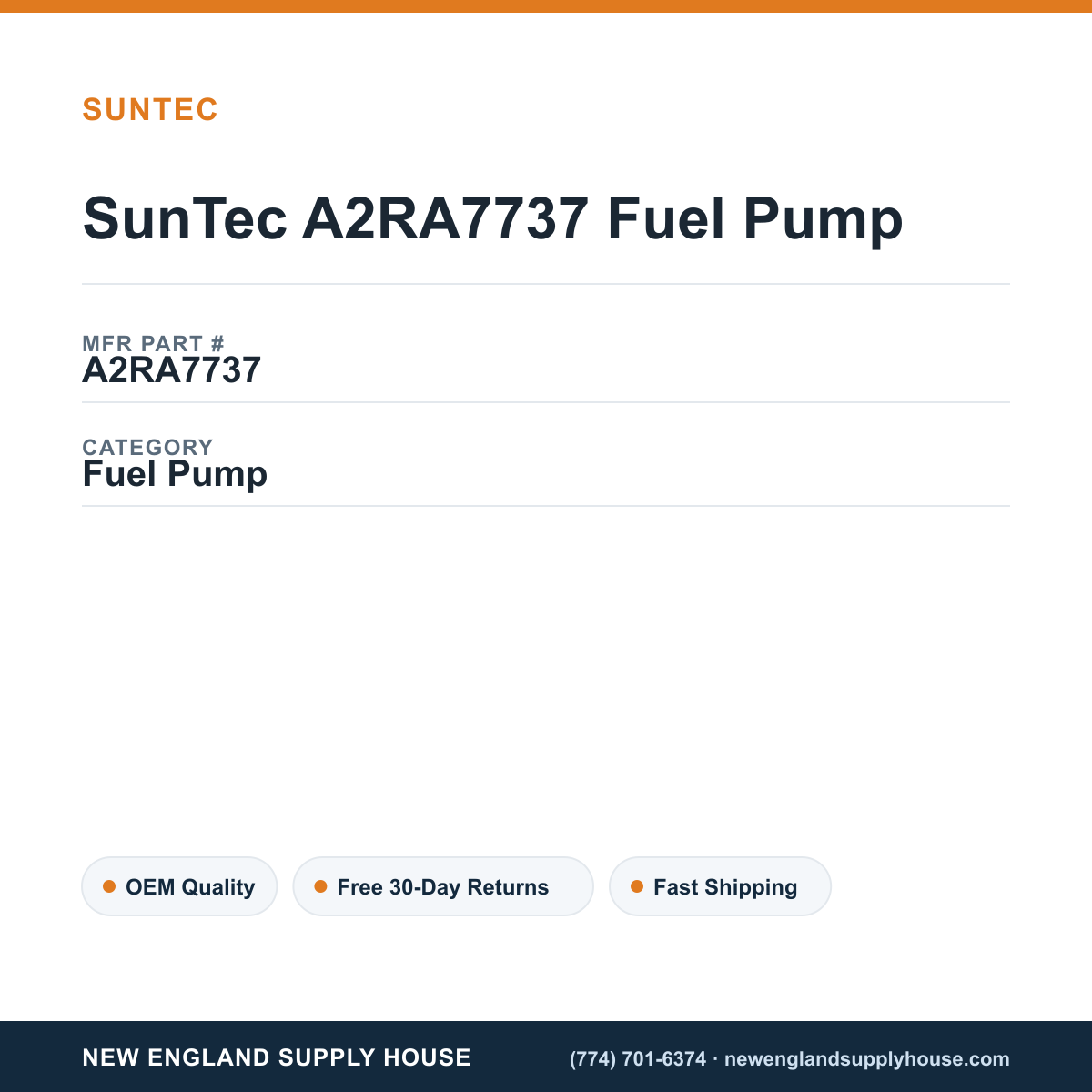 SunTec A2RA7737 Fuel Pump — New England Supply House spec card [NESH-SPEC-CARD-V2]