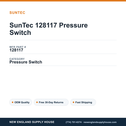 SunTec 128117 Pressure Switch — New England Supply House spec card [NESH-SPEC-CARD-V2]
