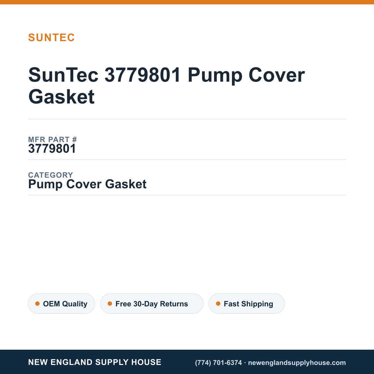 SunTec 3779801 Pump Cover Gasket — New England Supply House spec card [NESH-SPEC-CARD-V2]