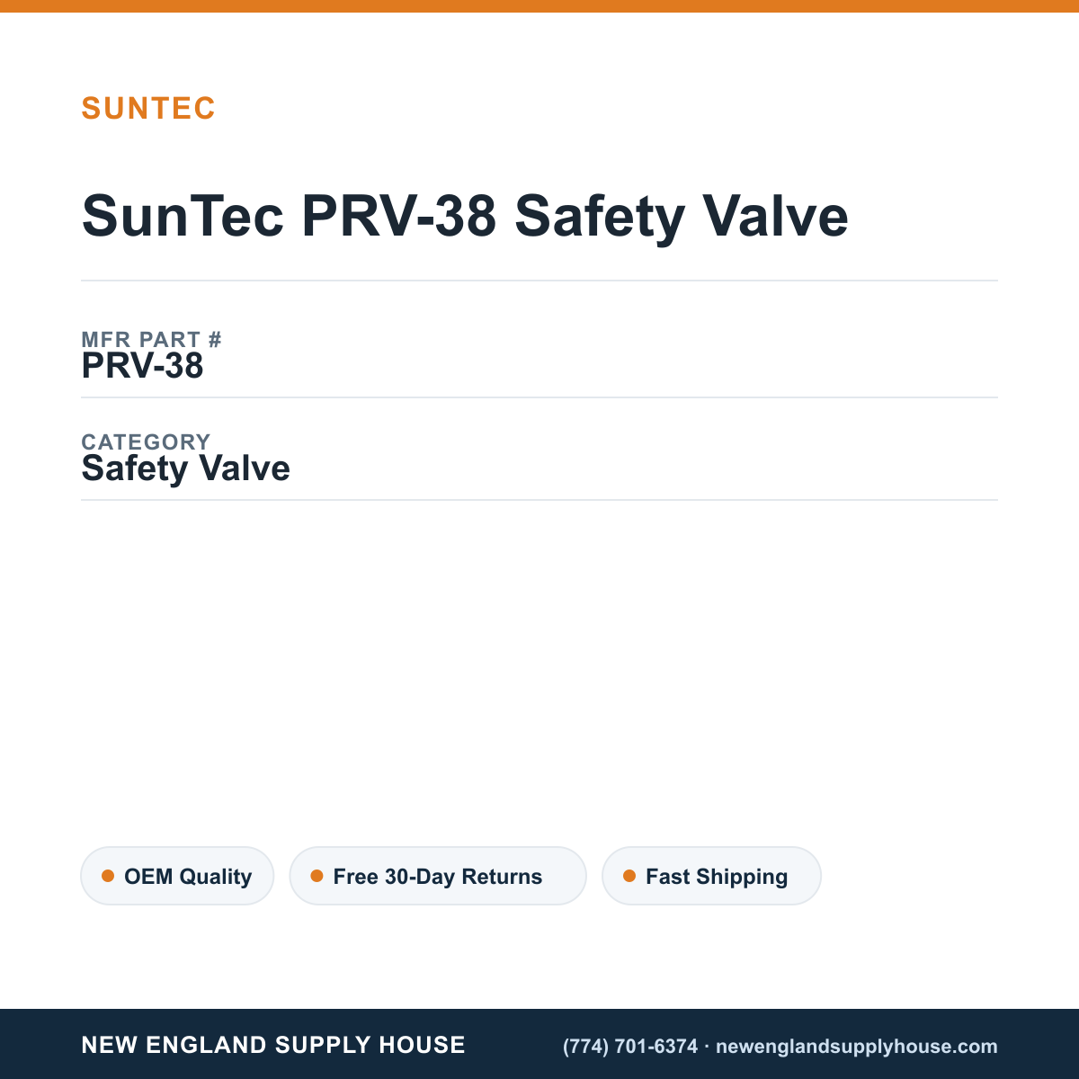 SunTec PRV-38 Safety Valve — New England Supply House spec card [NESH-SPEC-CARD-V2]