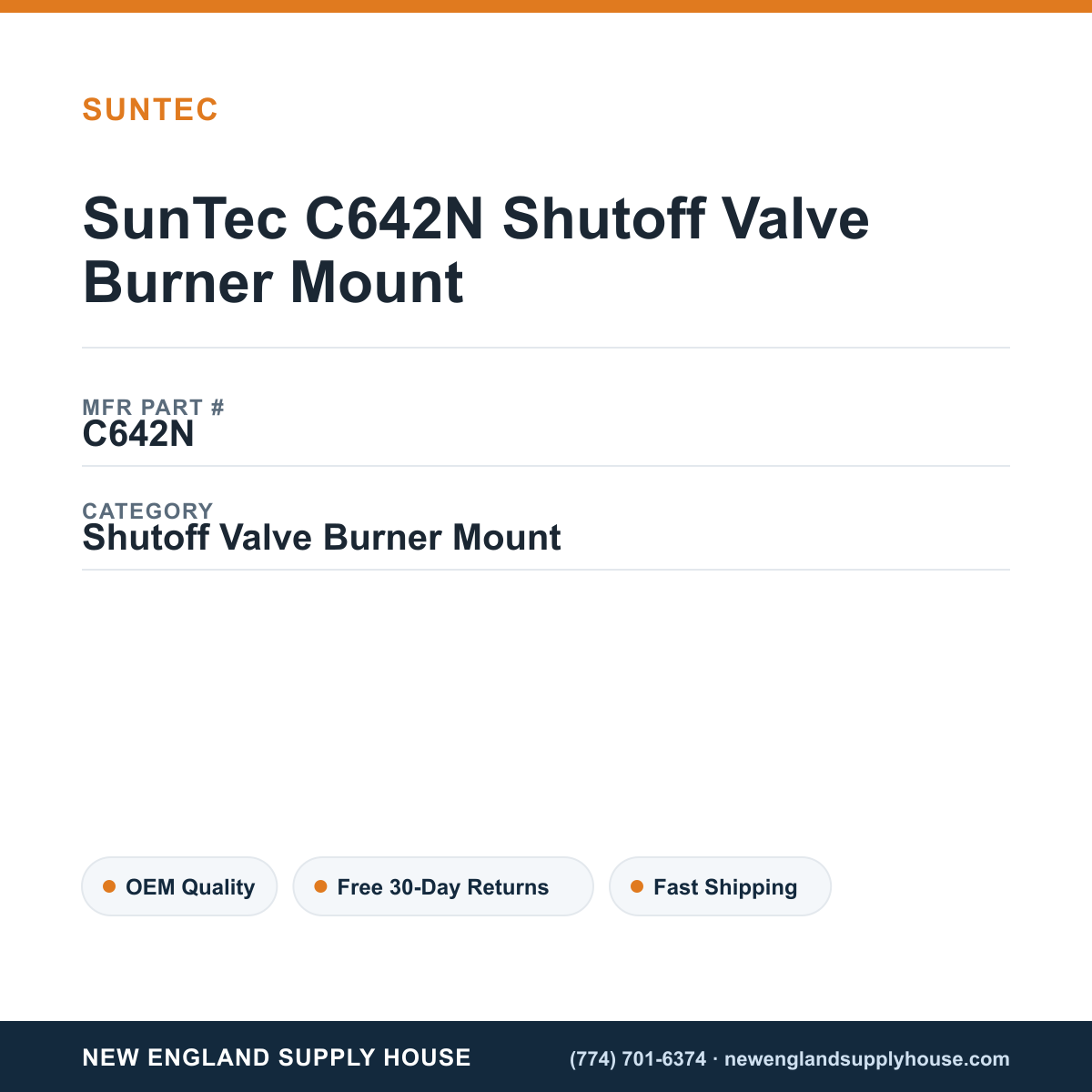 SunTec C642N Shutoff Valve Burner Mount — New England Supply House spec card [NESH-SPEC-CARD-V2]