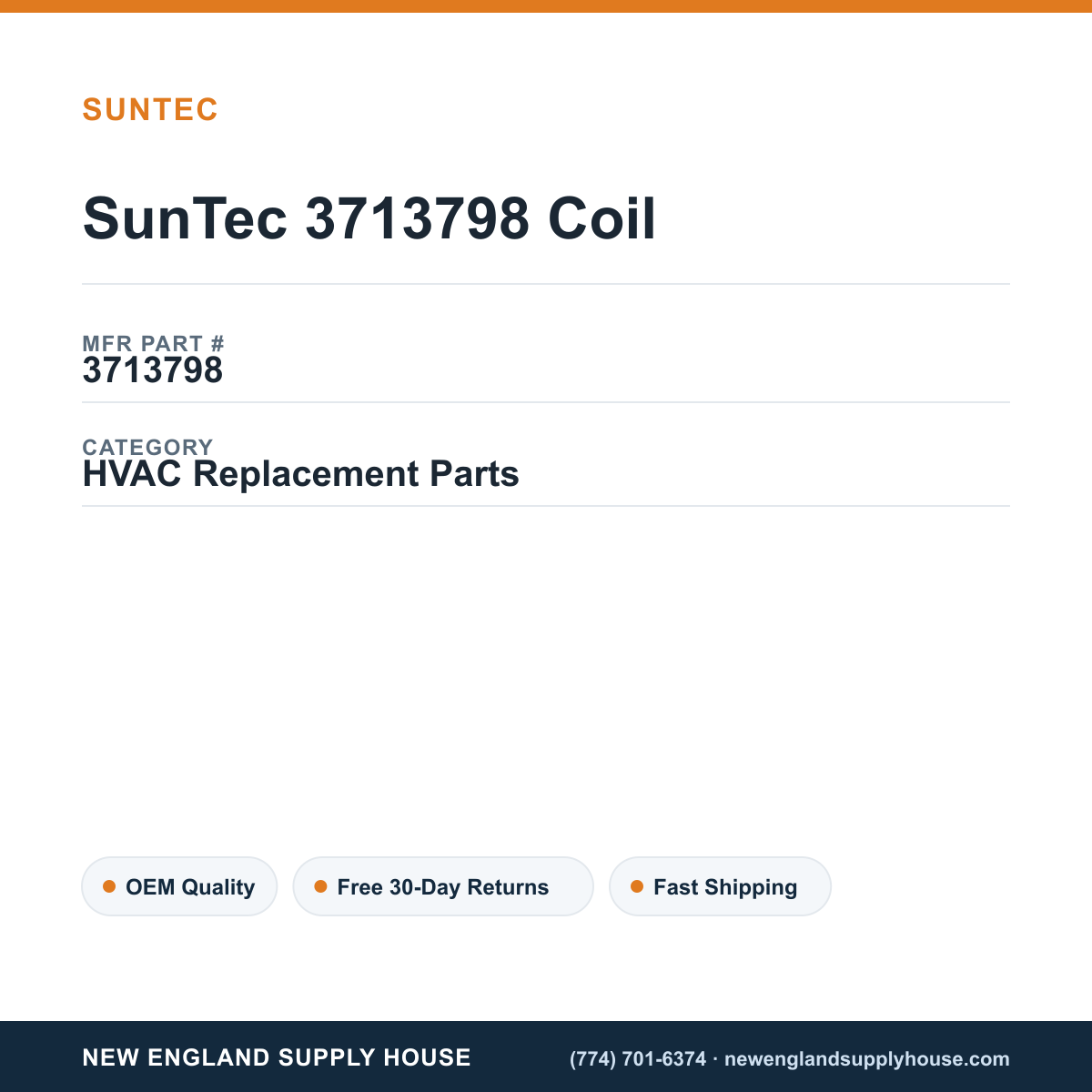 SunTec 3713798 Coil — New England Supply House spec card [NESH-SPEC-CARD-V2]
