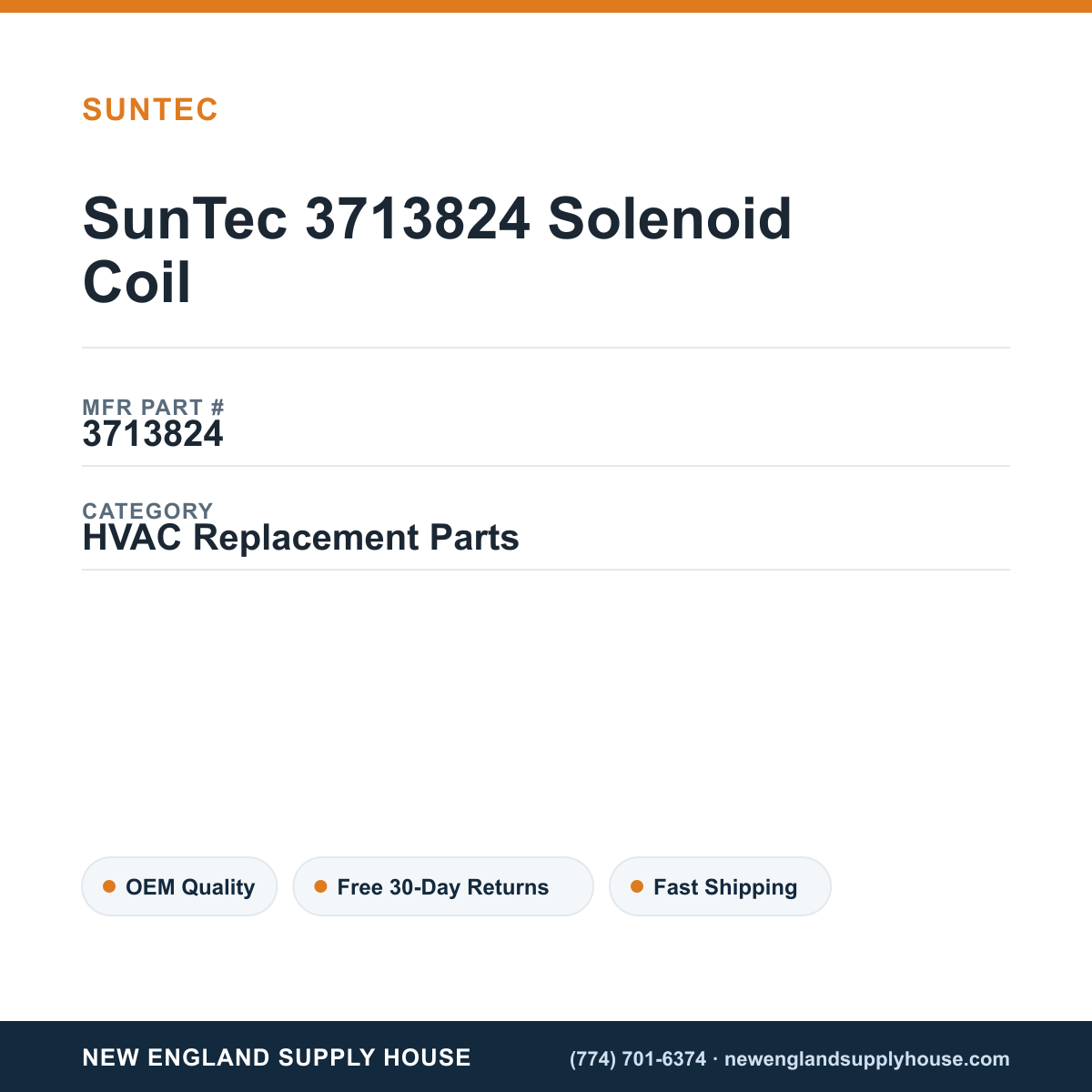 SunTec 3713824 Solenoid Coil — New England Supply House spec card [NESH-SPEC-CARD-V2]
