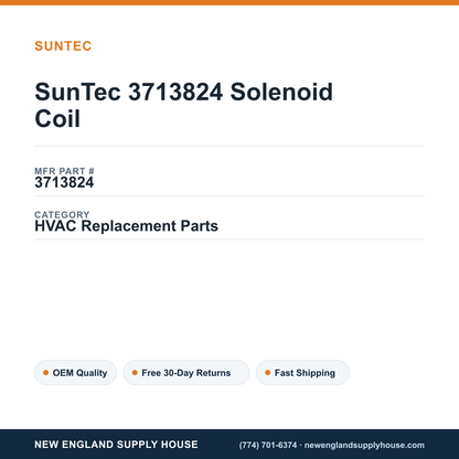 SunTec 3713824 Solenoid Coil — New England Supply House spec card [NESH-SPEC-CARD-V2]