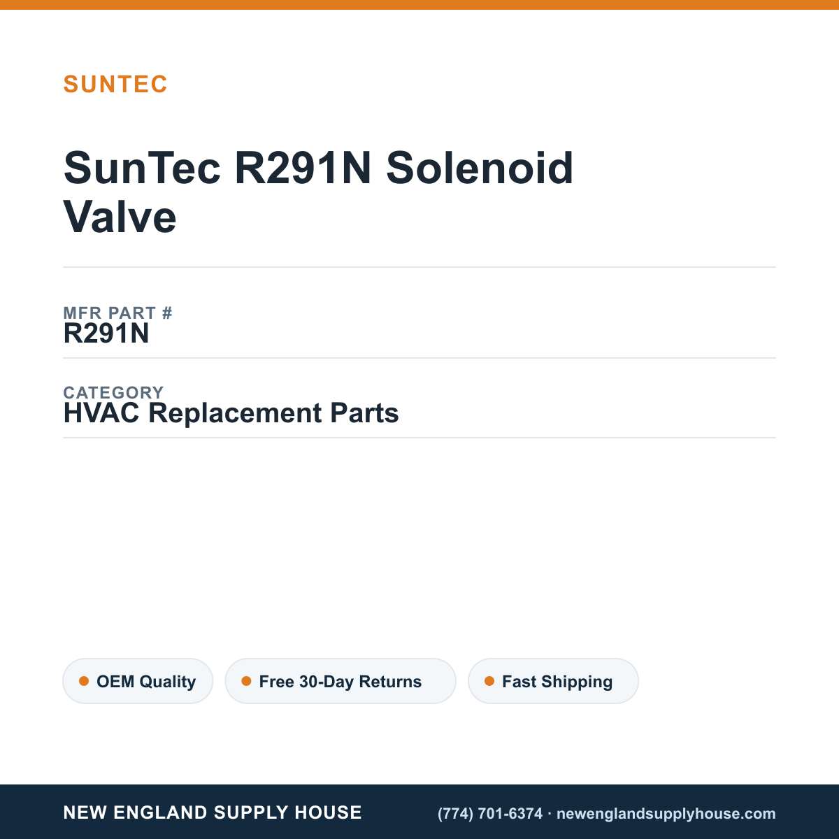 SunTec R291N Solenoid Valve — New England Supply House spec card [NESH-SPEC-CARD-V2]