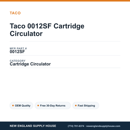 Taco 0012SF Cartridge Circulator — New England Supply House spec card [NESH-SPEC-CARD-V2]