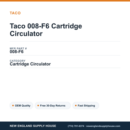 Taco 008-F6 Cartridge Circulator — New England Supply House spec card [NESH-SPEC-CARD-V2]