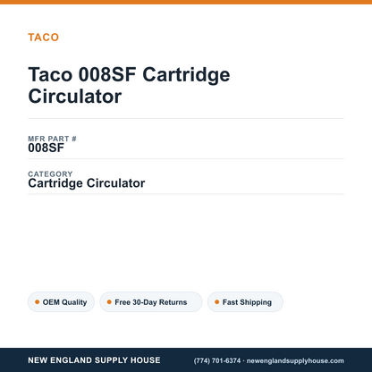 Taco 008SF Cartridge Circulator — New England Supply House spec card [NESH-SPEC-CARD-V2]