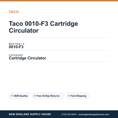Taco 0010-F3 Cartridge Circulator — New England Supply House spec card [NESH-SPEC-CARD-V2]
