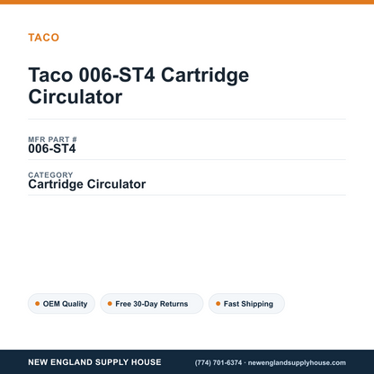 Taco 006-ST4 Cartridge Circulator — New England Supply House spec card [NESH-SPEC-CARD-V2]