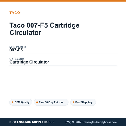 Taco 007-F5 Cartridge Circulator — New England Supply House spec card [NESH-SPEC-CARD-V2]