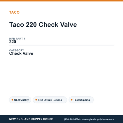 Taco 220 Check Valve — New England Supply House spec card [NESH-SPEC-CARD-V2]