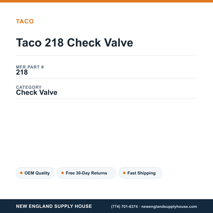 Taco 218 Check Valve — New England Supply House spec card [NESH-SPEC-CARD-V2]