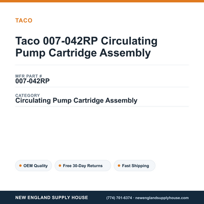 Taco 007-042RP Circulating Pump Cartridge Assembly — New England Supply House spec card [NESH-SPEC-CARD-V2]