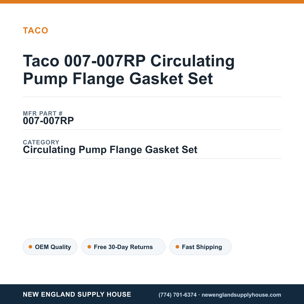 Taco 007-007RP Circulating Pump Flange Gasket Set — New England Supply House spec card [NESH-SPEC-CARD-V2]