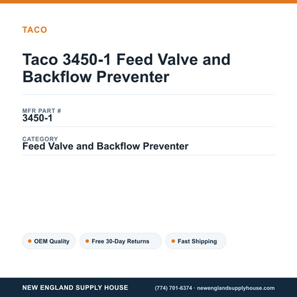 Taco 3450-1 Feed Valve and Backflow Preventer — New England Supply House spec card [NESH-SPEC-CARD-V2]