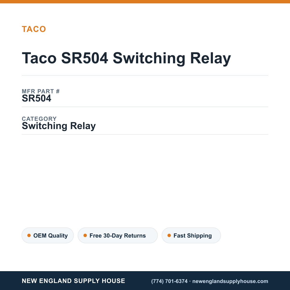 Taco SR504 Switching Relay — New England Supply House spec card [NESH-SPEC-CARD-V2]