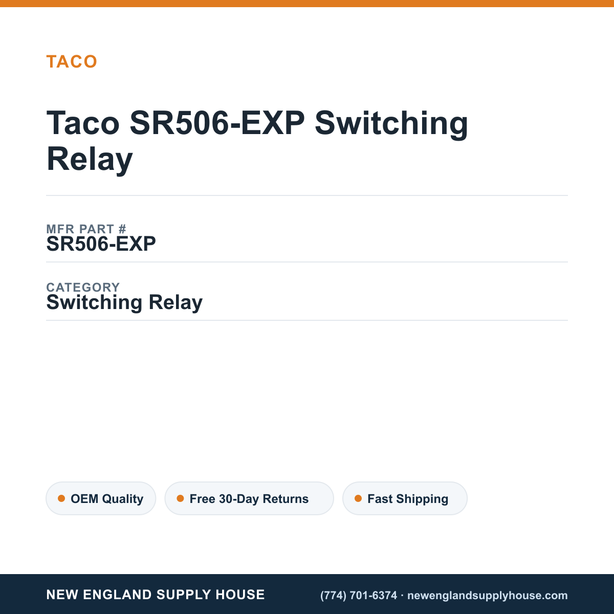 Taco SR506-EXP Switching Relay — New England Supply House spec card [NESH-SPEC-CARD-V2]